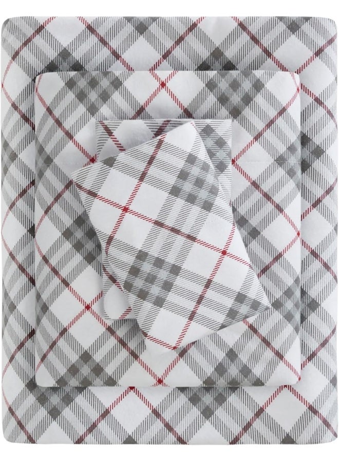 Sleep Philosophy True North by Sleep Philosophy Cozy Flannel Warm 100 Cotton Sheet  Novelty Print Animals Stars Cute Ultra Soft Cold Weather Bedding Set Queen Red Plaid 4 Piece - Image 3