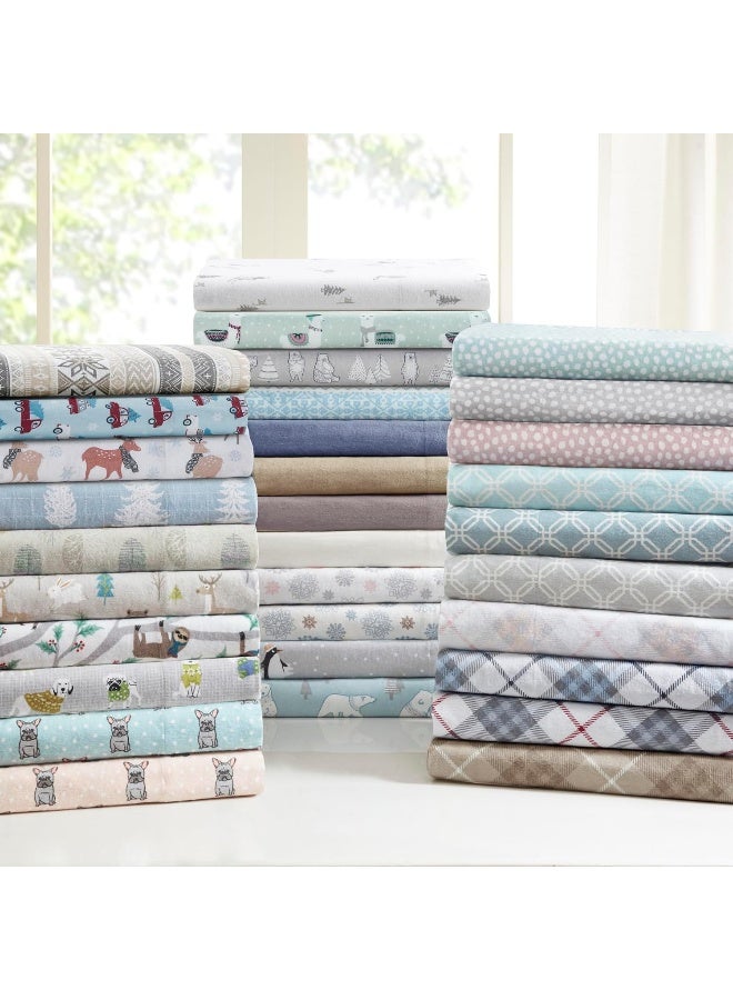 Sleep Philosophy True North by Sleep Philosophy Cozy Flannel Warm 100 Cotton Sheet  Novelty Print Animals Stars Cute Ultra Soft Cold Weather Bedding Set Queen Red Plaid 4 Piece - Image 5