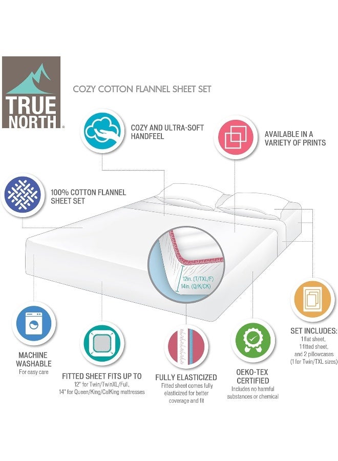 Sleep Philosophy True North by Sleep Philosophy Cozy Flannel Warm 100 Cotton Sheet  Novelty Print Animals Stars Cute Ultra Soft Cold Weather Bedding Set Queen Red Plaid 4 Piece - Image 2