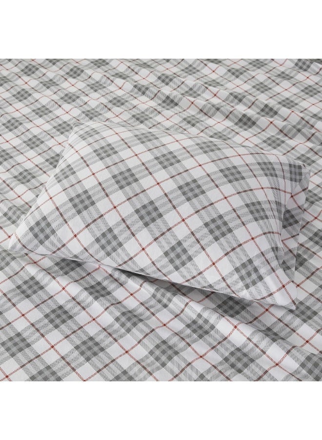 Sleep Philosophy True North by Sleep Philosophy Cozy Flannel Warm 100 Cotton Sheet  Novelty Print Animals Stars Cute Ultra Soft Cold Weather Bedding Set Queen Red Plaid 4 Piece - Image 4