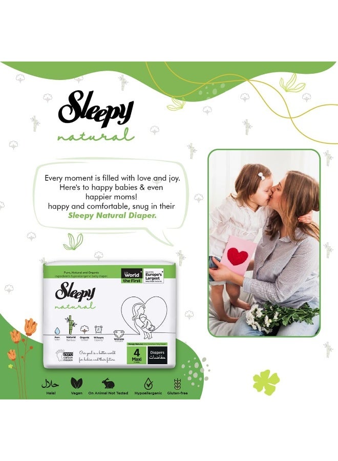 Sleepy Natural Size 4, 7-14Kg Hypoallergenic Baby Dry Diapers, Organic Cotton, Highly Absorbent, Bamboo Extract, Ultimate Comfort And Dryness, 100% Leakage Protection, 2 X 60 Count - Image 2
