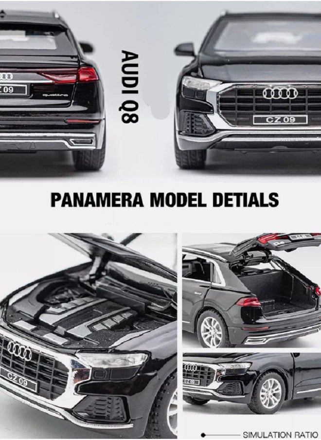 CHE ZHI 1:32 Audi Q8, Alloy Metal Pull Back Die-Cast Car Scale Model Pullback, with Sound Light Mini Auto Toy - Best Gifts Toys (Black)  - Image 4