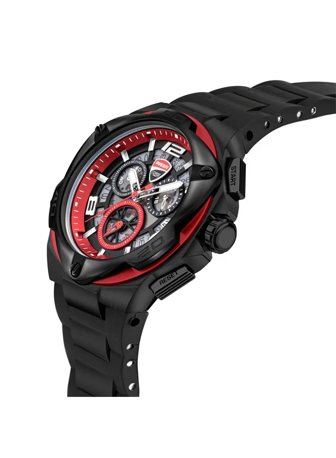 دوكاتي كورس ساعة دوكاتي موتويري جلد أسود بروابط معدنية للرجال مقاومة للماء  ضغط جوي