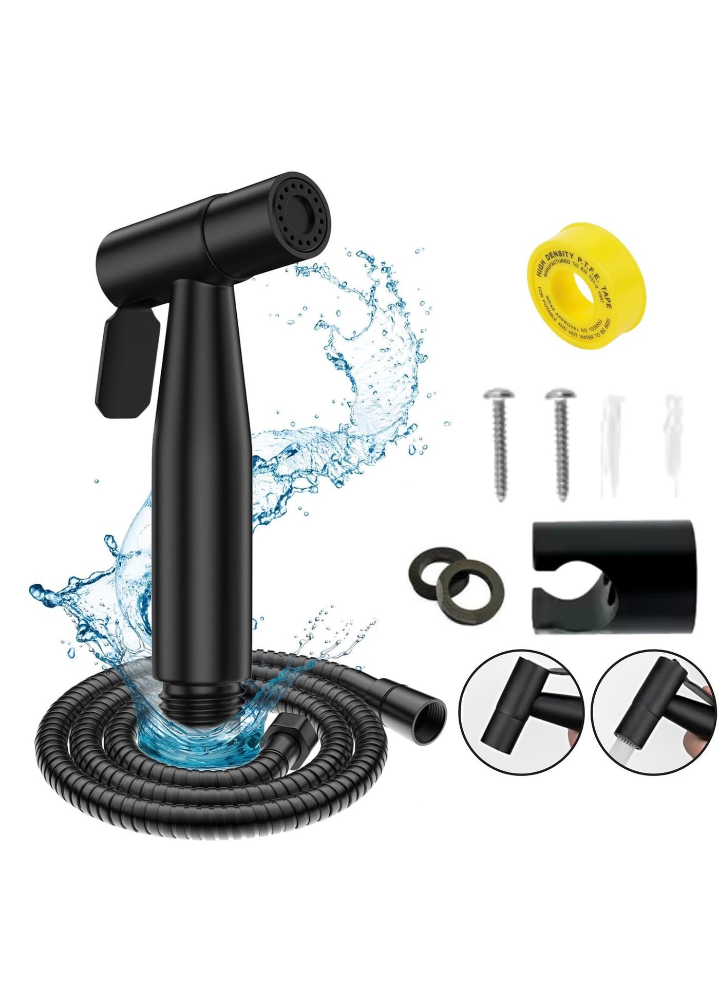 Shattaf Set Handheld Bidet Spryer For Toilet | 304 Grade Stainless Steel Bathroom Jet Spray Set Features: Heavy-Duty And Durable, 150Cm Black