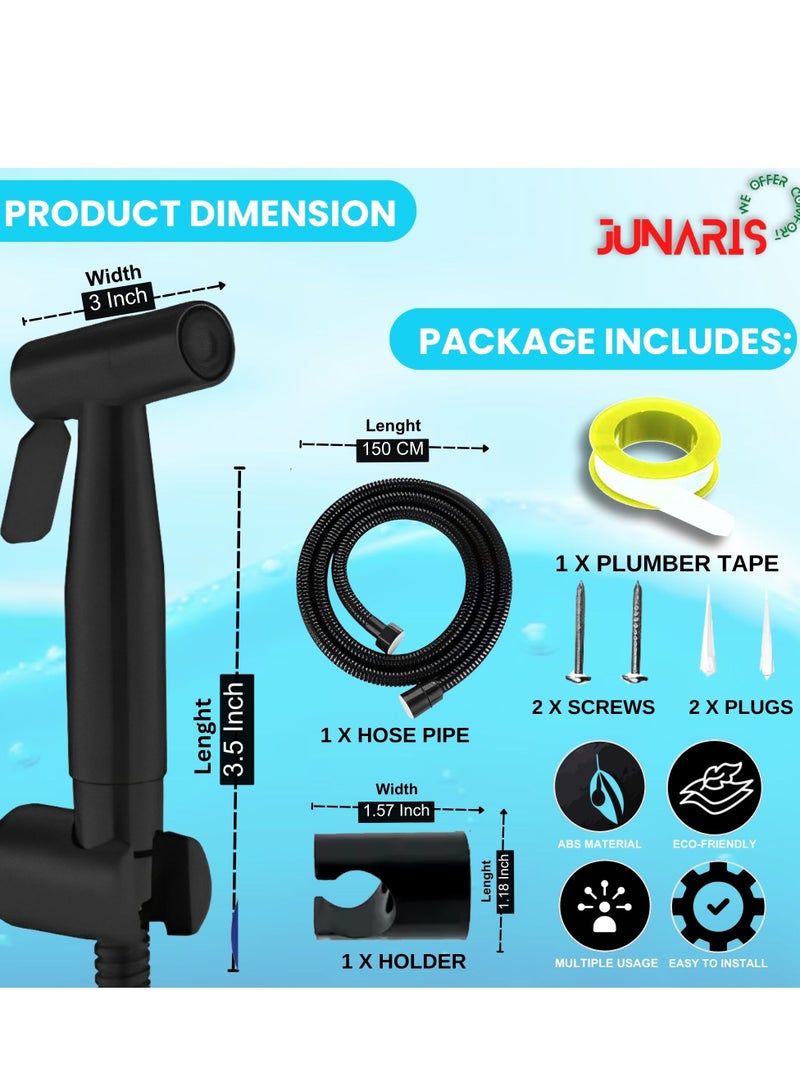 جوناريس مجموعة شطاف بيديت محمولة للمرحاض | مجموعة رذاذ حمام من الفولاذ المقاوم للصدأ من الدرجة 304 الميزات: متينة وقوية، 150 سم، أسود - Image 2
