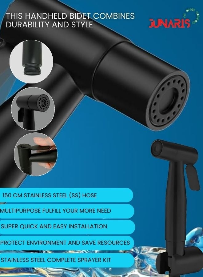 جوناريس مجموعة شطاف بيديت محمولة للمرحاض | مجموعة رذاذ حمام من الفولاذ المقاوم للصدأ من الدرجة 304 الميزات: متينة وقوية، 150 سم، أسود - Image 5