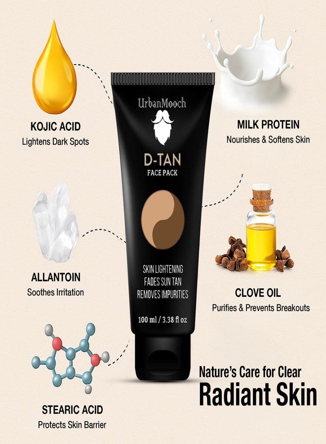 UrbanMooch DeTan Pack for Men with Kojic Acid, Lactic Acid & Arbutin | Tan Removal Mask | Detan Face Pack For Men | All Skin Types Tan Removal, Replenishes & Hydrates Skin | 100gm - Image 2