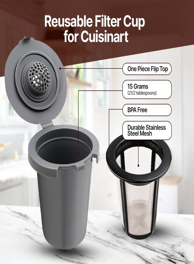 BRENSTEN Reusable Filter Cups for Cuisinart Coffee Makers - Premium Refillable Coffee Cups Compatible with Cuisinart Single Serve Coffee Machines (2 Pack with 2 Mesh Filters) - Image 2
