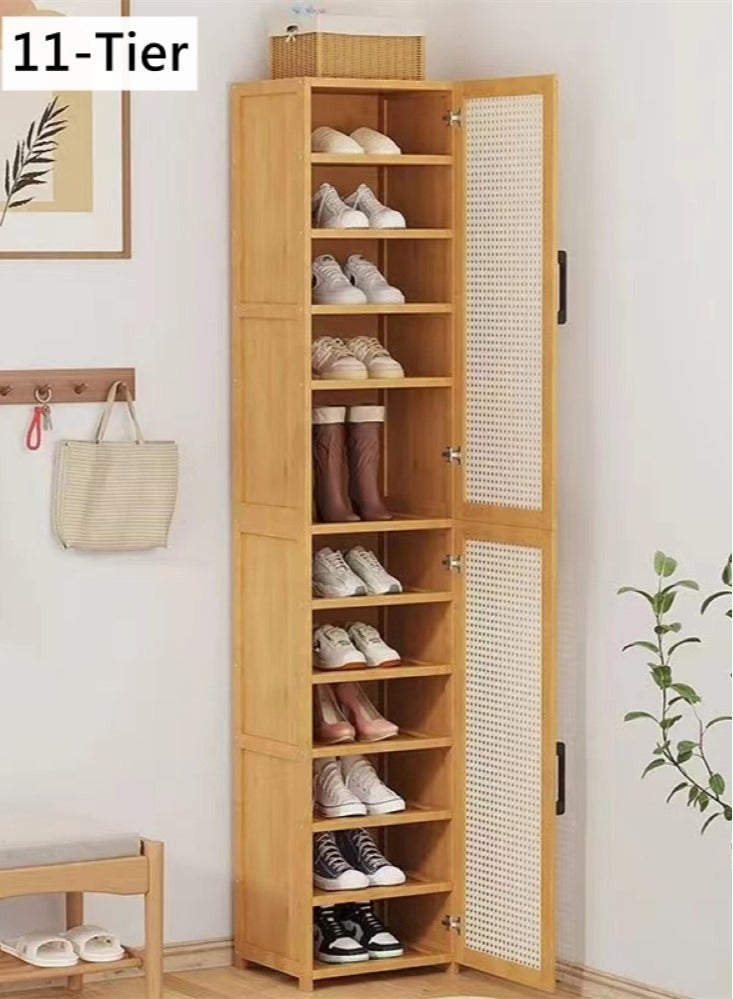 Kutis 11-Tier Shoe Cabinet Storage Shoe Rack Organizer With Doors Bamboo/Density Board 30x33x188 cm - Image 1