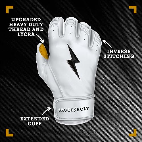 BRUCE BOLT Original Series Short Cuff White Batting Glove - White Medium - Image 2