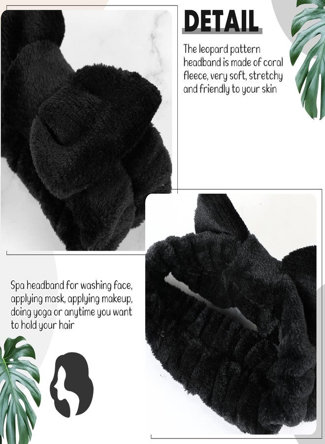 هانايف طقم هانايف مكون من 3 قطع: عصابات رأس وأساور معصم لغسل الوجه، عصابات رأس مزينة بفيونكة، أساور معصم لغسل الوجه، مستلزمات حفلات المبيت (أسود) - Image 4