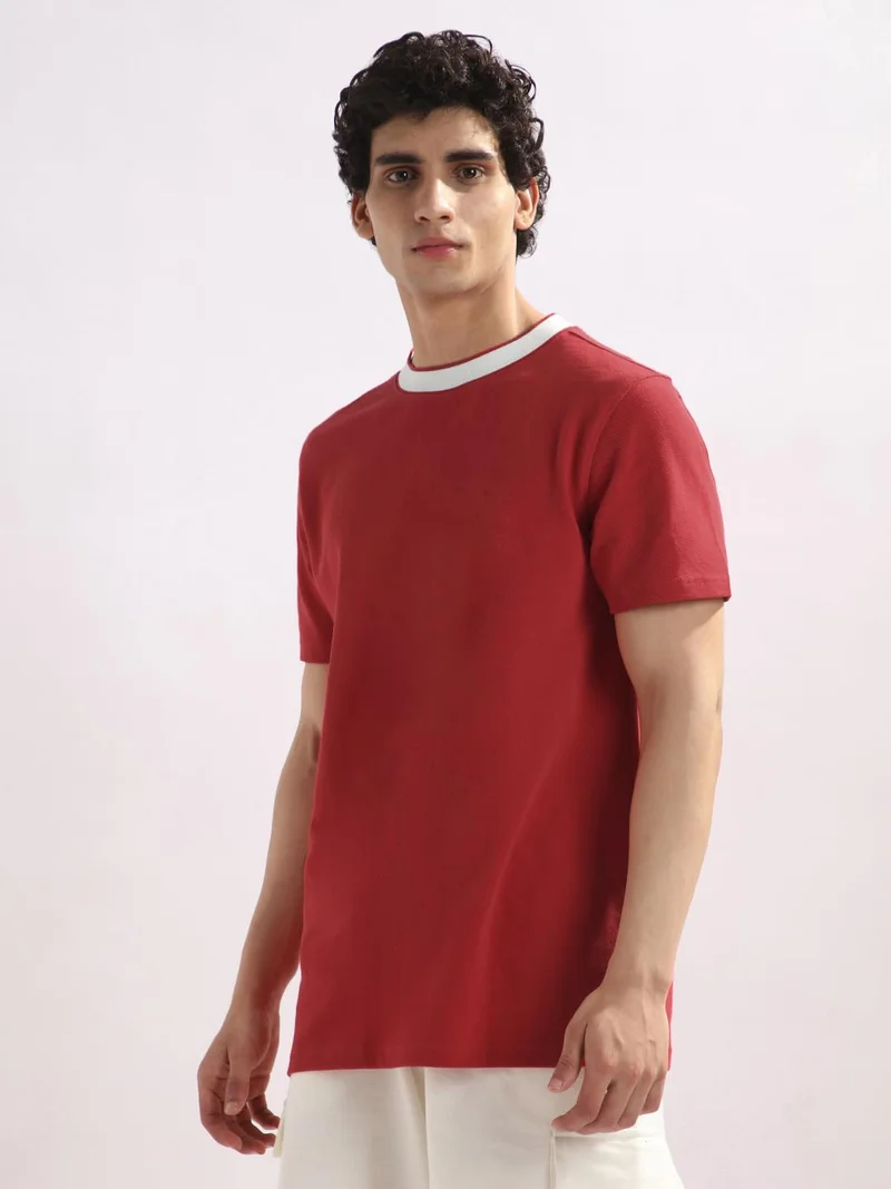 NOBERO  Men's Red Regular Fit T-Shirt for Men | Best Price UAE