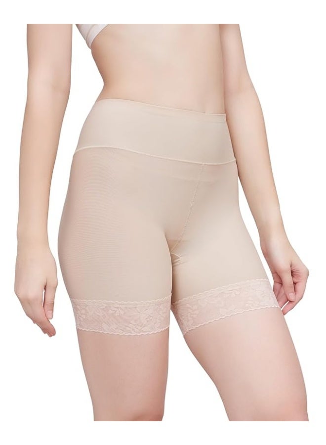 Glamroot Lace Trimmed Seamless Under Dress Cycling/Gym/Yoga Shorts for Women, Beige/White, Size S to L (Pack of 2) - Image 4