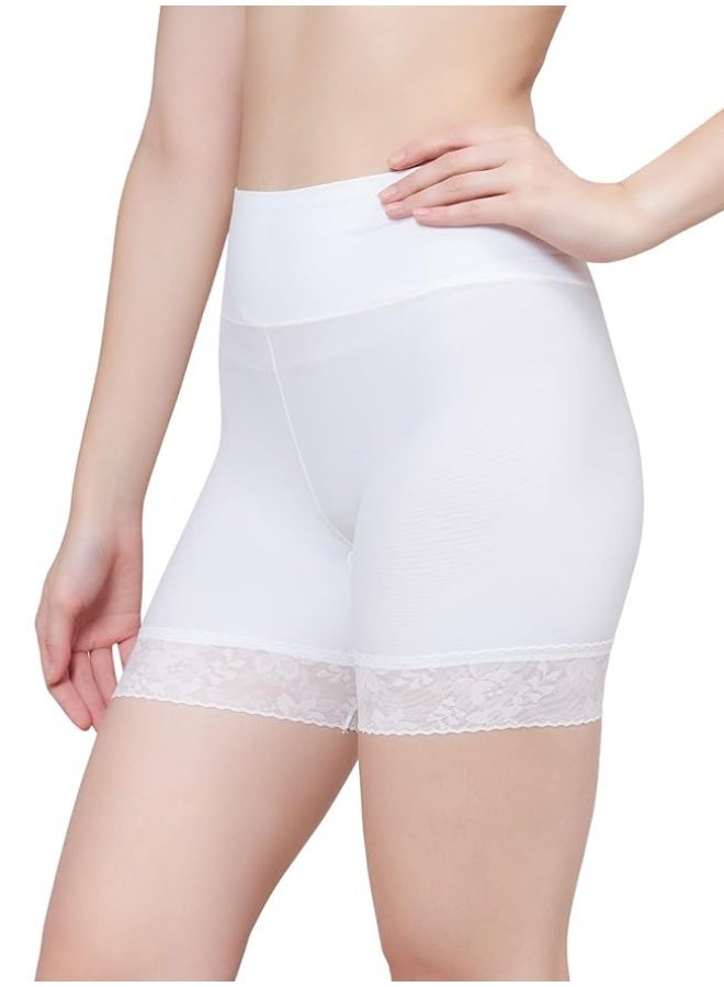 Glamroot Lace Trimmed Seamless Under Dress Cycling/Gym/Yoga Shorts for Women, Beige/White, Size S to L (Pack of 2) - Image 5