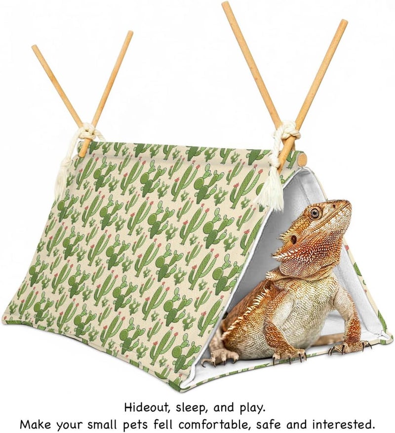 Aipush Bearded Dragon Reptile Sleeping Bed Tent Hide Tank Decor Accessories Habitat Shelter for Lizard Bearded Dragon Leopard Gecko (Cactus 1) - Image 2