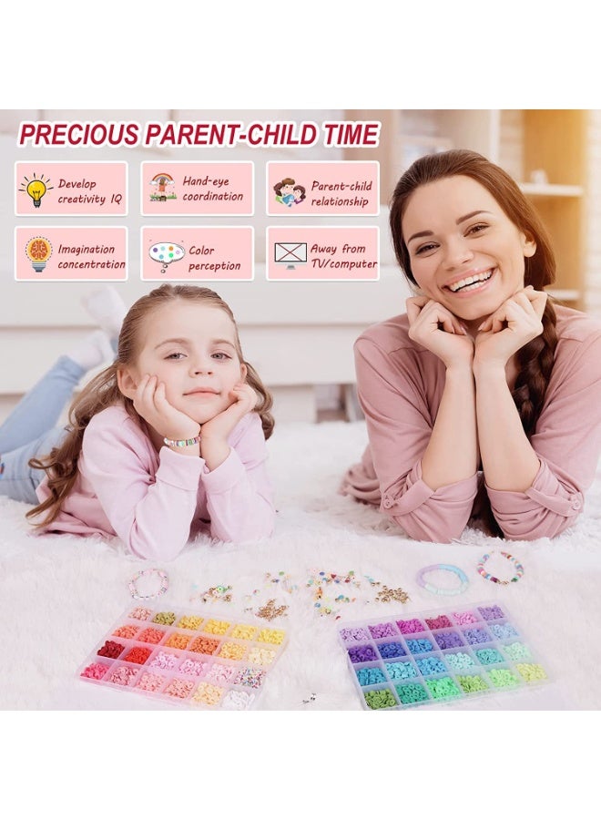 Capstro 6,440PCS DIY Clay Beads Bracelet Making Kit – 48 Color Mixed Polymer Clay Beads Set with Strings, Clasps & Charms | DIY Jewelry Kit for Bracelets & Necklaces for Kids, Teens & Beginners - Image 5