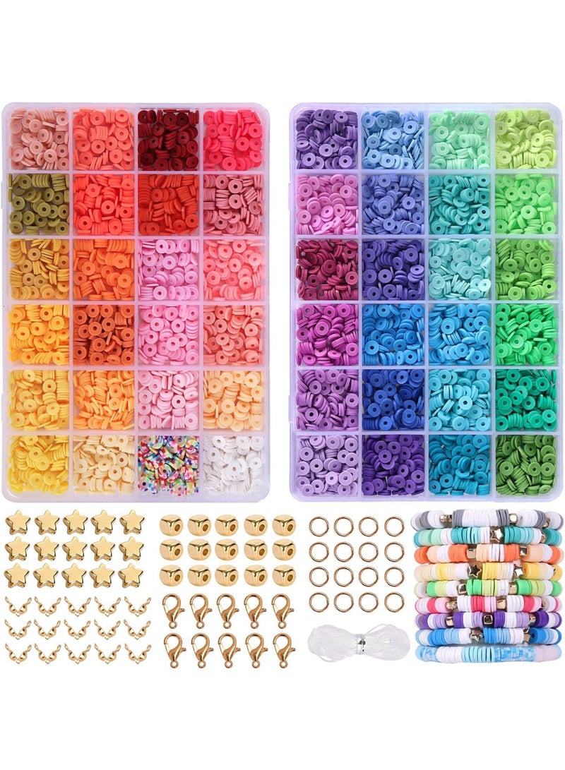 Capstro 6,440PCS DIY Clay Beads Bracelet Making Kit – 48 Color Mixed Polymer Clay Beads Set with Strings, Clasps & Charms | DIY Jewelry Kit for Bracelets & Necklaces for Kids, Teens & Beginners - Image 1