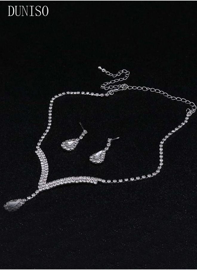 DUNISO - 5Pcs Clutch Bag Rhinestone Jewelry Set with Necklace Earrings Bracelets Ring Rhinestone Purse Bag Glitter Evening Bag Wedding Bridal Bridesmaid Costume Jewelry Set for Women and Girls Dress Accessorie - Image 1