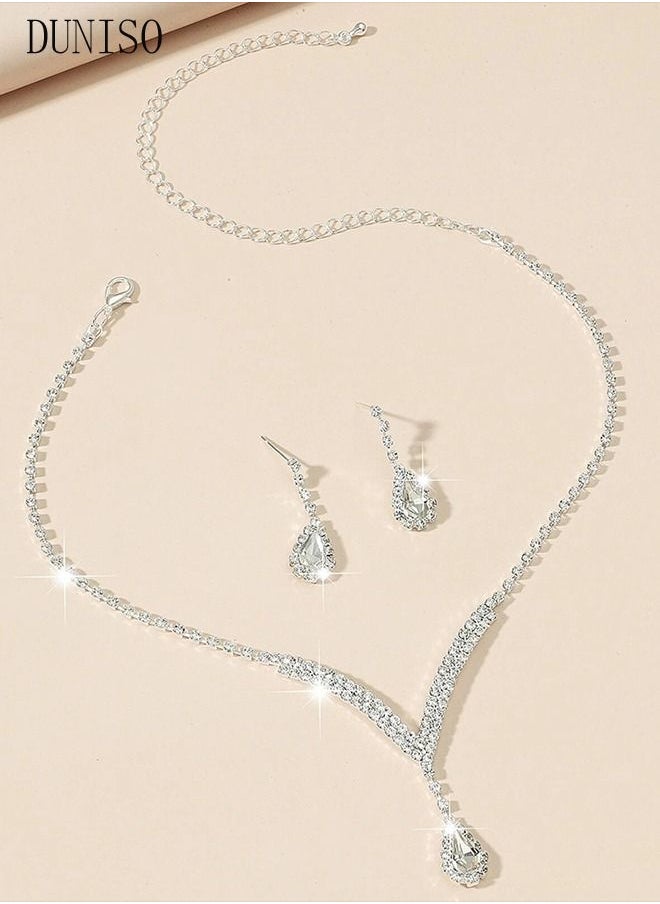 DUNISO - 5Pcs Clutch Bag Rhinestone Jewelry Set with Necklace Earrings Bracelets Ring Rhinestone Purse Bag Glitter Evening Bag Wedding Bridal Bridesmaid Costume Jewelry Set for Women and Girls Dress Accessorie - Image 1