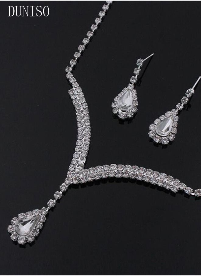 DUNISO - 5Pcs Clutch Bag Rhinestone Jewelry Set with Necklace Earrings Bracelets Ring Rhinestone Purse Bag Glitter Evening Bag Wedding Bridal Bridesmaid Costume Jewelry Set for Women and Girls Dress Accessorie - Image 1