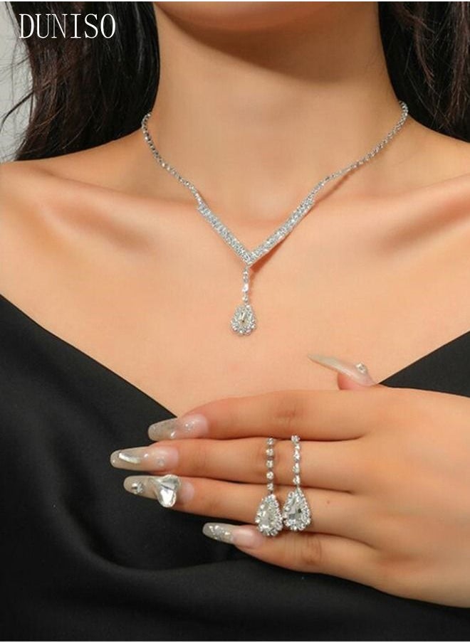 DUNISO - 5Pcs Clutch Bag Rhinestone Jewelry Set with Necklace Earrings Bracelets Ring Rhinestone Purse Bag Glitter Evening Bag Wedding Bridal Bridesmaid Costume Jewelry Set for Women and Girls Dress Accessorie - Image 1