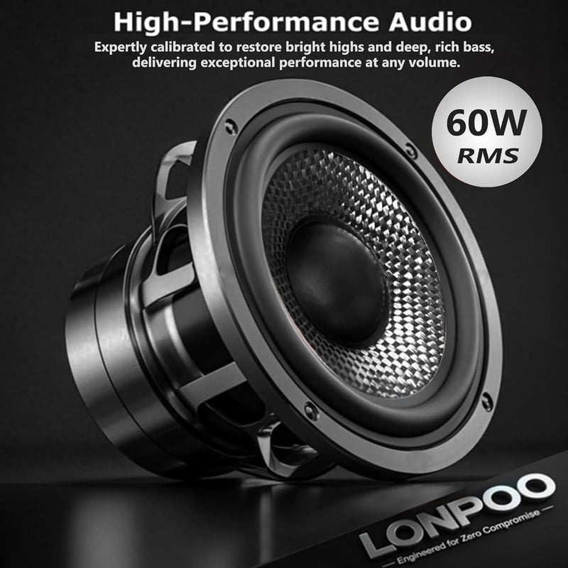 LONPOO Bluetooth Bookshelf Speakers, 60W Powered Speakers with Bluetooth/AUX-in/Optical/RCA, 4" Woofer and 1" Tweeter (Black) - Image 3