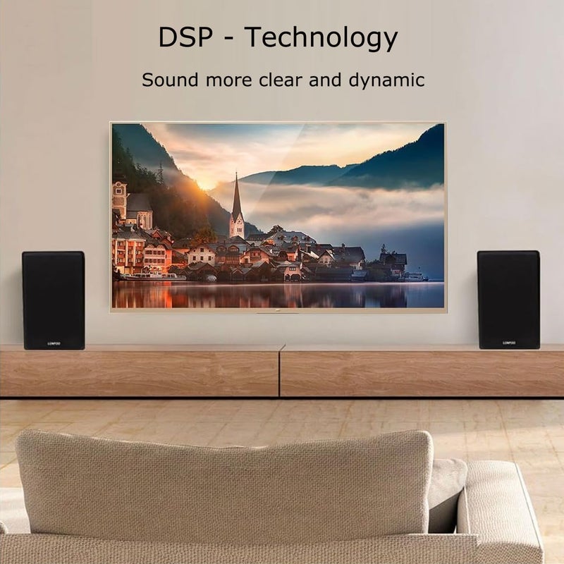 LONPOO Bluetooth Bookshelf Speakers, 60W Powered Speakers with Bluetooth/AUX-in/Optical/RCA, 4" Woofer and 1" Tweeter (Black) - Image 5