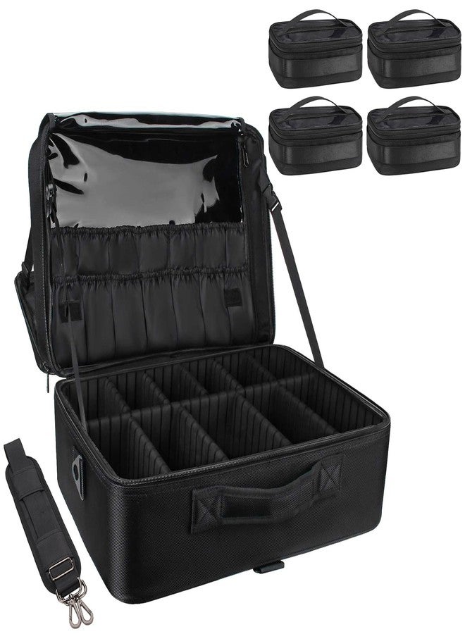 Relavel Extra Large Makeup Case with 4 Pcs Makeup Bags, Professional Makeup Artist Set Portable Nail Organizer Box Art Supply Case with Adjustable Dividers (5 Pack, black) - Image 1