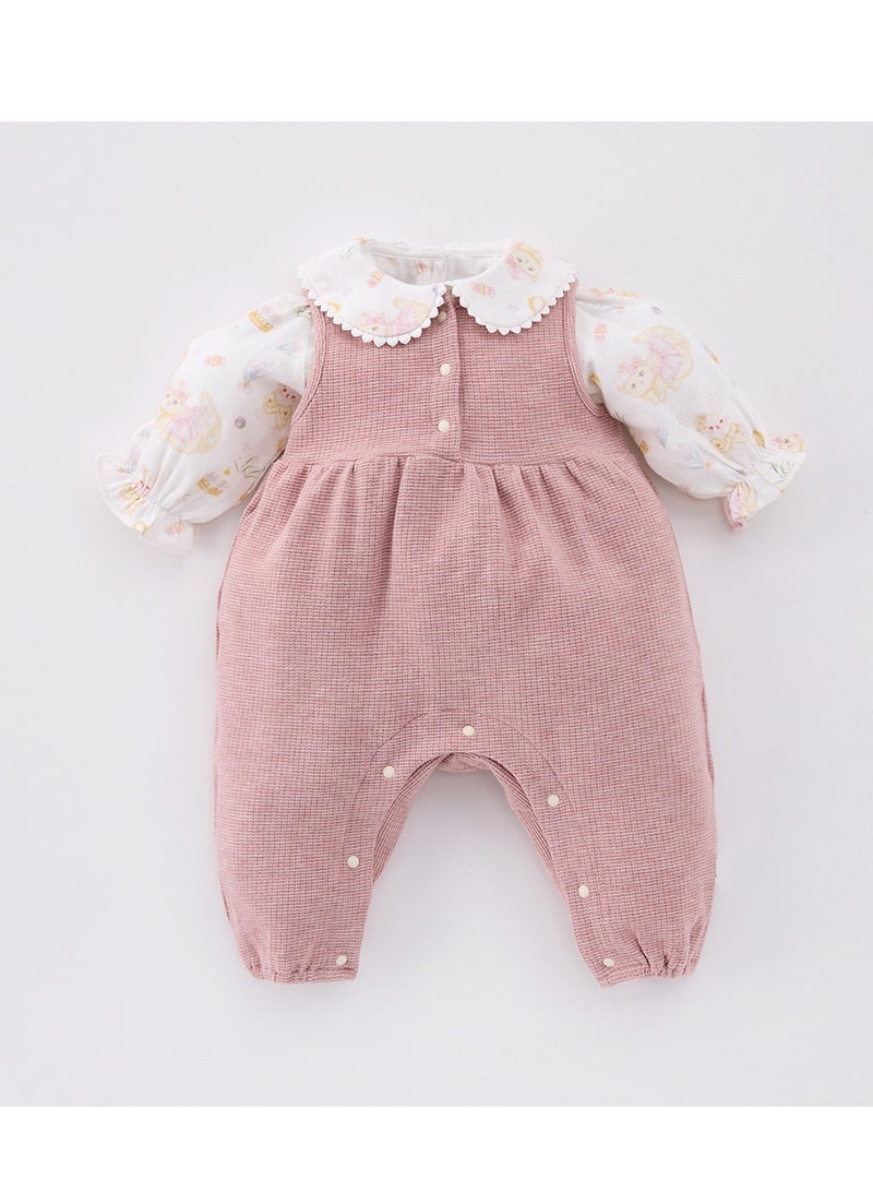 Sweet Floral Doll Embroidered Collar Shirt+Overalls Two-Piece Set - Image 1