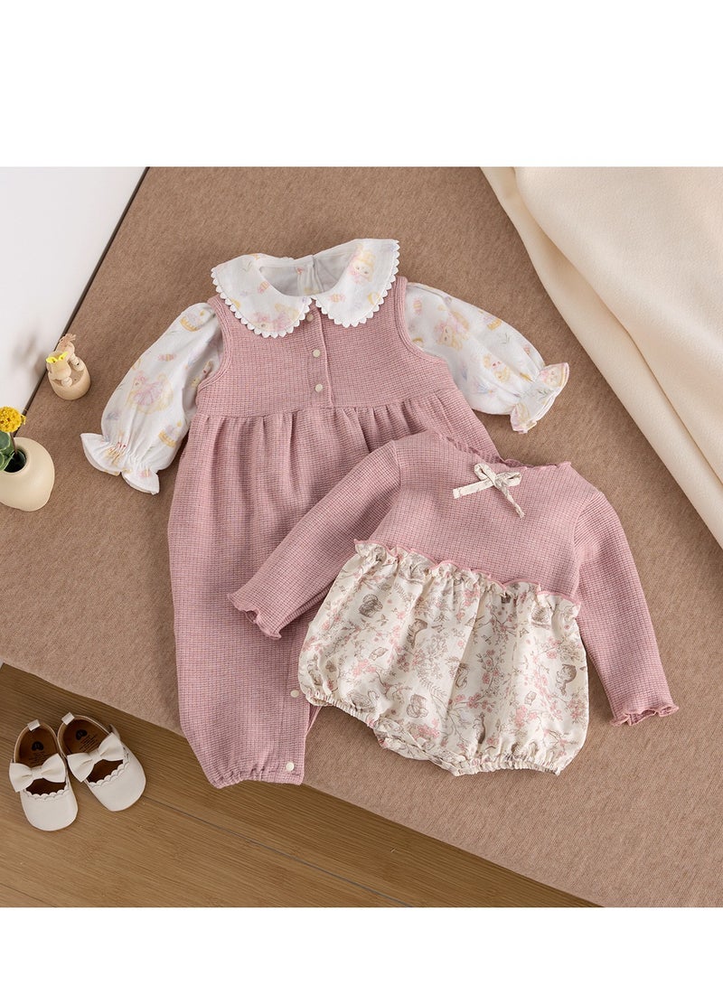 Sweet Floral Doll Embroidered Collar Shirt+Overalls Two-Piece Set - Image 2