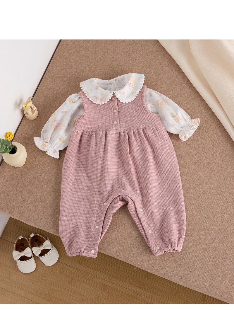 Sweet Floral Doll Embroidered Collar Shirt+Overalls Two-Piece Set - Image 3