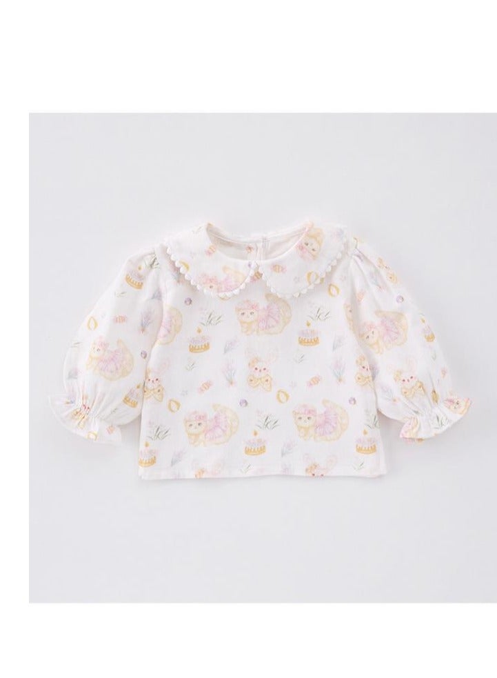Sweet Floral Doll Embroidered Collar Shirt+Overalls Two-Piece Set - Image 4
