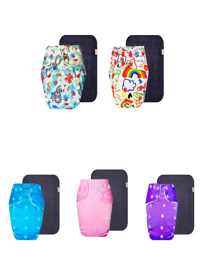 Dumbledo Premium Cloth Diaper with Gray Insert (Pack of 5) | Dry Feel and Comfortable | Leakproof | Travel Friendly | Everyday Diapering Essential | 3 Months - 3 Years | Unisex Baby - Image 1