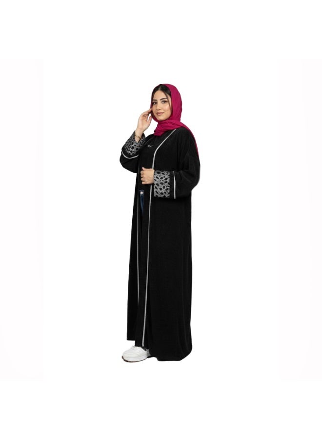 Smoky Egypt Knitted Velvet Kaftan Abaya -Black - Image 2