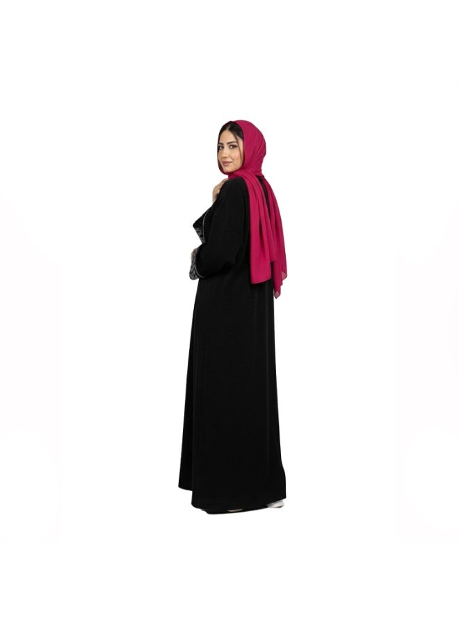 Smoky Egypt Knitted Velvet Kaftan Abaya -Black - Image 3