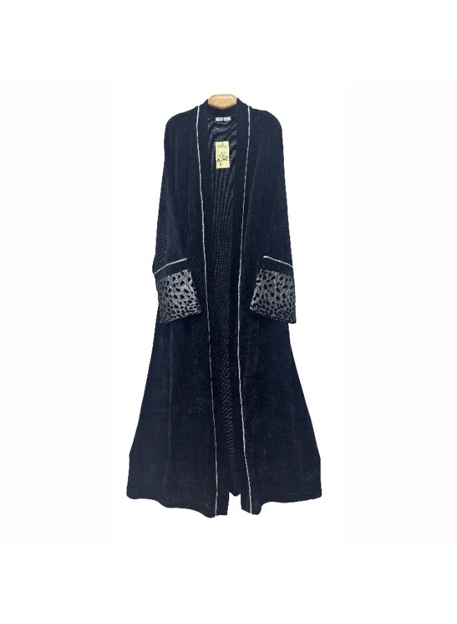 Smoky Egypt Knitted Velvet Kaftan Abaya -Black - Image 4