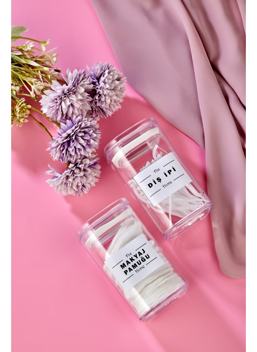 Fbz Home 2-Piece Covered Acrylic Dental Floss & Make-up Cotton Bathroom Set 250 ml  - Image 1