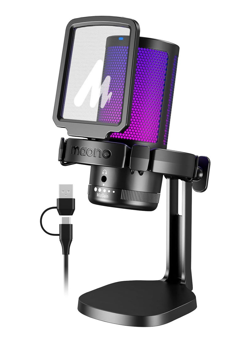 Maono DGM20-Black Gaming Microphone, USB Condenser Mic for Streaming, Noise Cancellation, Podcast, YouTube, PC Desktop Computer Mic for PS5  - Image 1