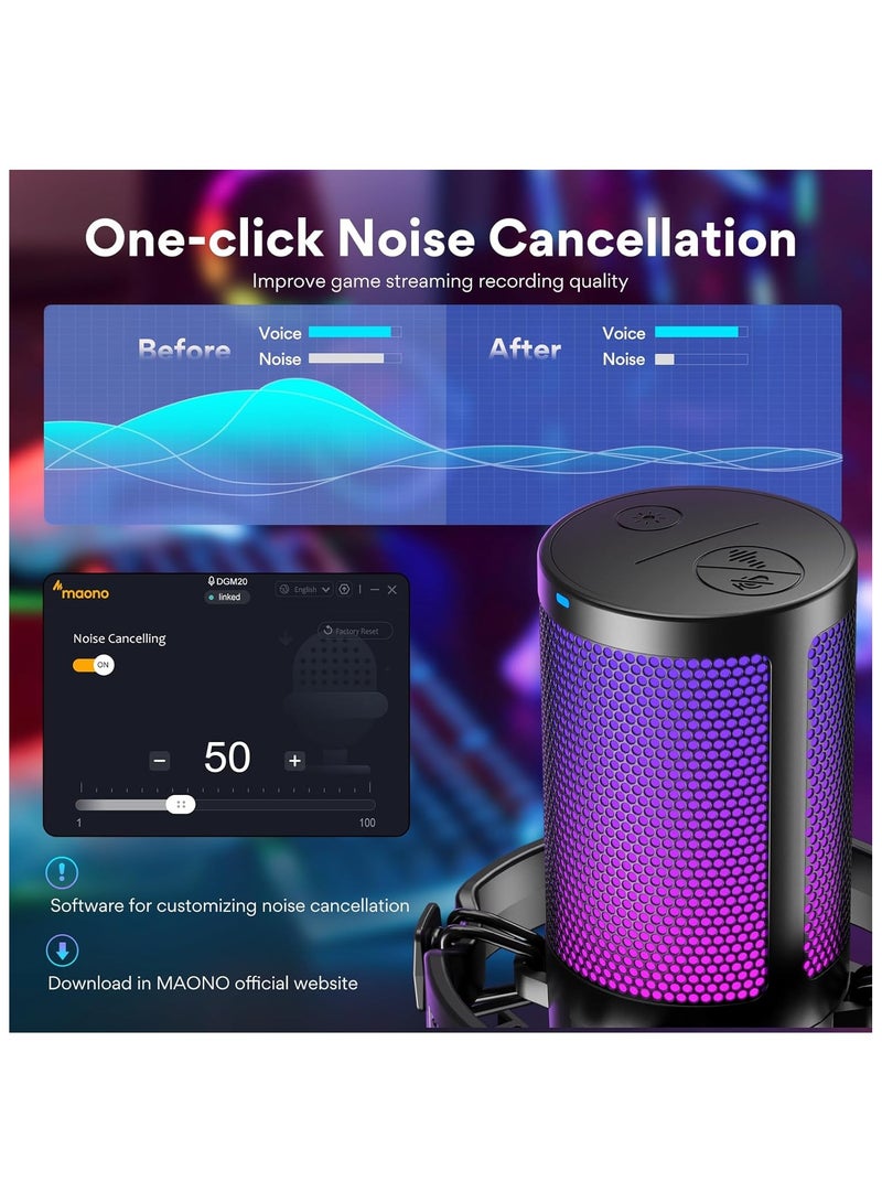 Maono DGM20-Black Gaming Microphone, USB Condenser Mic for Streaming, Noise Cancellation, Podcast, YouTube, PC Desktop Computer Mic for PS5  - Image 2