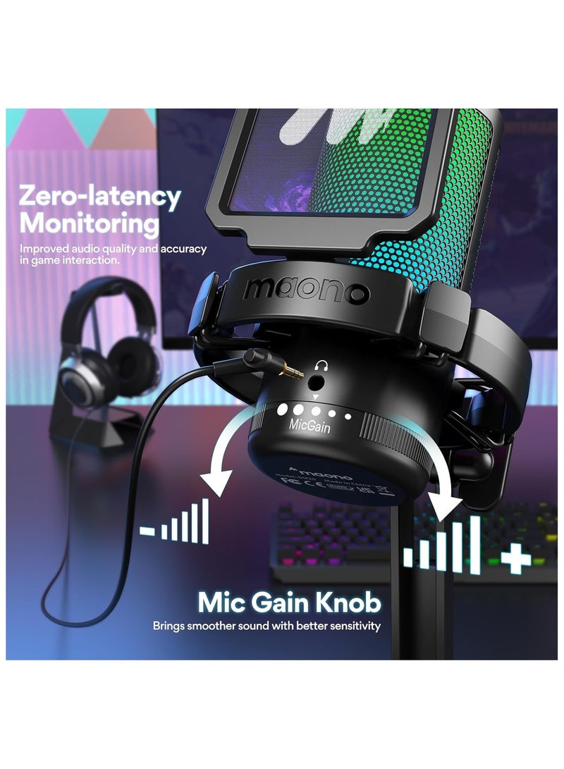 Maono DGM20-Black Gaming Microphone, USB Condenser Mic for Streaming, Noise Cancellation, Podcast, YouTube, PC Desktop Computer Mic for PS5  - Image 5