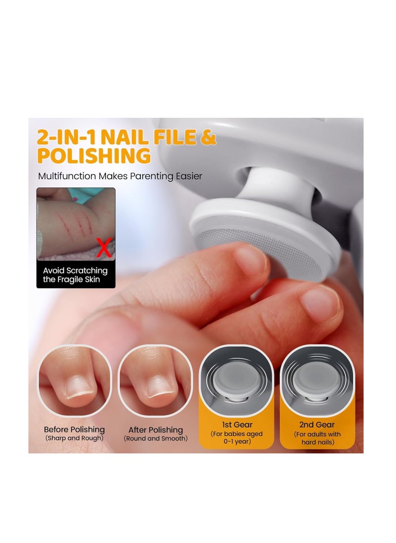 Generic - Electric Nail Clipper, 2-in-1 Electric Polishing Automatic Nail Clippers Pro with Light Trimmer, Nail Cutter Manicure for Baby Elderly Care Tools, Nail Trimmer, Electric Polishing Nail Clipper (White) - Image 1
