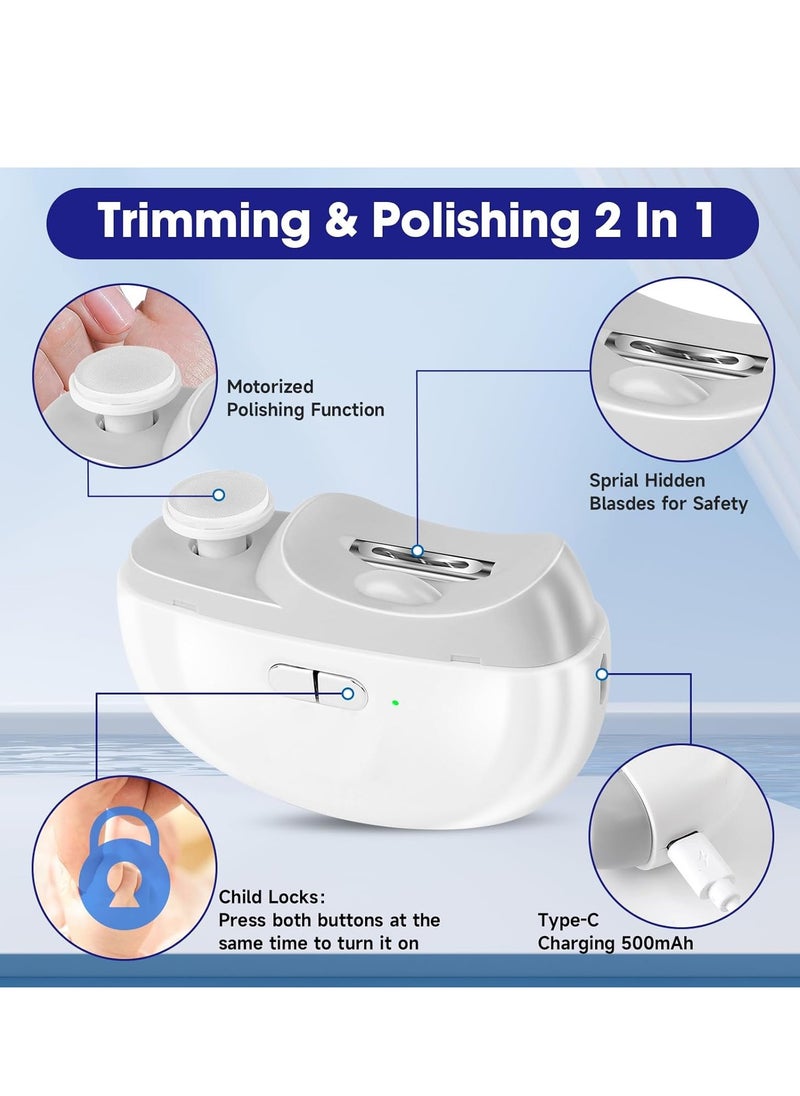 Generic - Electric Nail Clipper, 2-in-1 Electric Polishing Automatic Nail Clippers Pro with Light Trimmer, Nail Cutter Manicure for Baby Elderly Care Tools, Nail Trimmer, Electric Polishing Nail Clipper (White) - Image 1