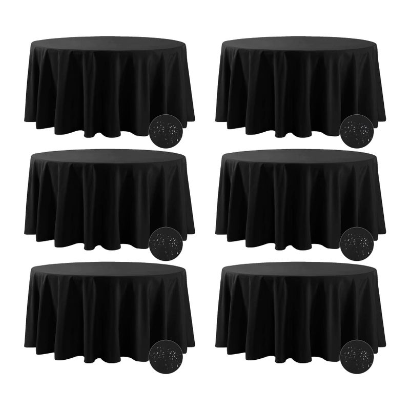 Fokitut 6 Pack Waterproof Round Tablecloth 108 Inch Stain Resistant and Wrinkle Polyester Table Cloth Fabric Table Cover for Kitchen Dining Wedding Party Holiday DinnerBlack
