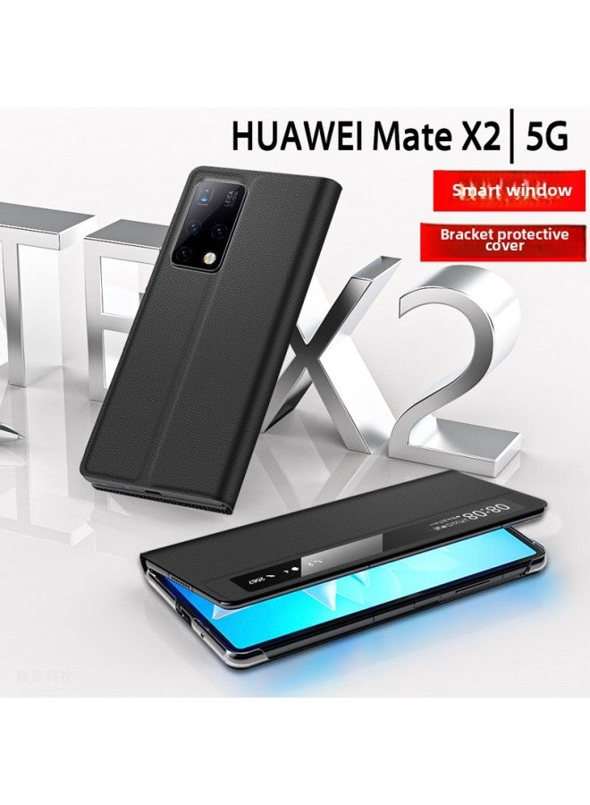 Mobile Phone Case For Huawei Mate X2 For Huawei Smart Window Bracket Flip Leather Case Anti-drop Protective Case-Color:Grey-Applicable Model:For Huawei Matex2 - Image 3