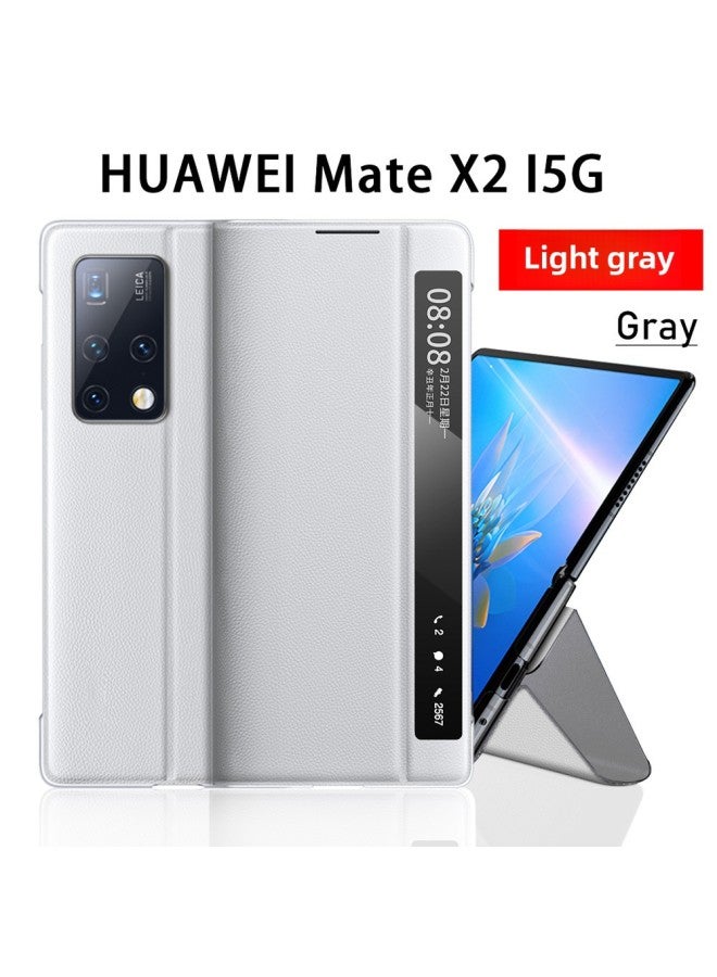 Mobile Phone Case For Huawei Mate X2 For Huawei Smart Window Bracket Flip Leather Case Anti-drop Protective Case-Color:Grey-Applicable Model:For Huawei Matex2 - Image 1
