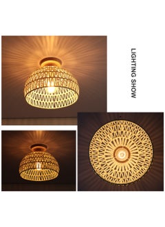 Ganeed Rattan Ceiling Light, Boho Semi Recessed Ceiling Light, Handmade Rattan Lighting Fixtures, E27 Vintage Chandelier Rustic White Ceiling Lamp for Living Room Bedroom Dining Kitchen Hallway  - Image 4