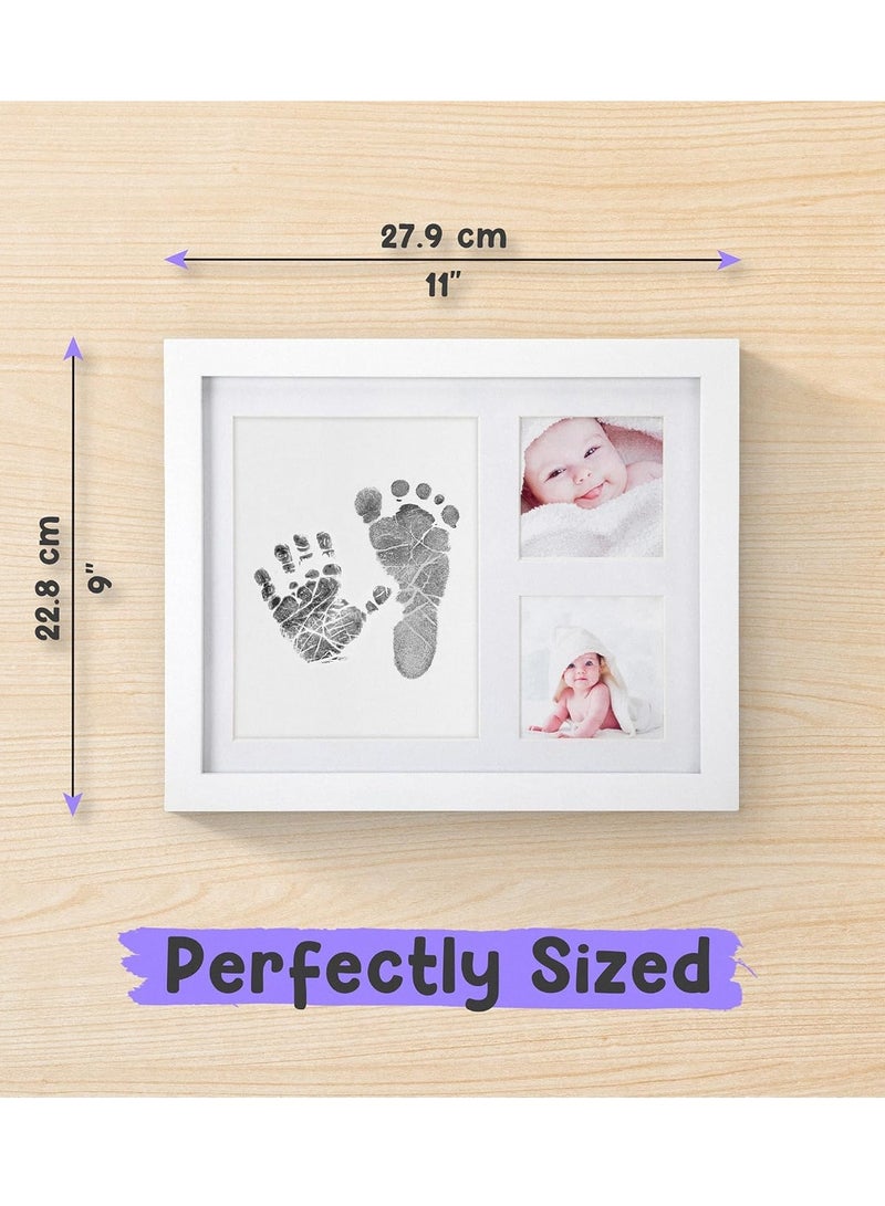 Bukela Baby Handprint Frame, Baby Picture Frame with Ink, 3 Window No-Fold Square Photo Frame, Baby-safe Ink Pad or a No-bake Clay Handprint Mould Kit, Gifts for New Parents - Image 2