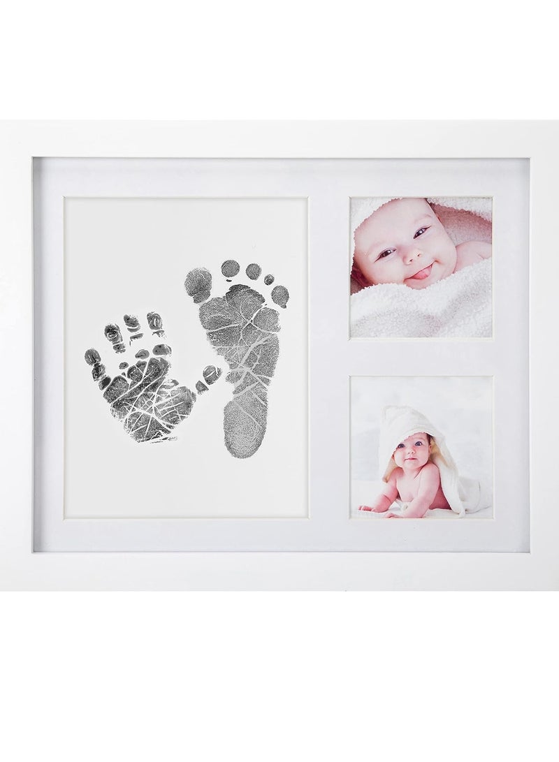 Bukela Baby Handprint Frame, Baby Picture Frame with Ink, 3 Window No-Fold Square Photo Frame, Baby-safe Ink Pad or a No-bake Clay Handprint Mould Kit, Gifts for New Parents - Image 1