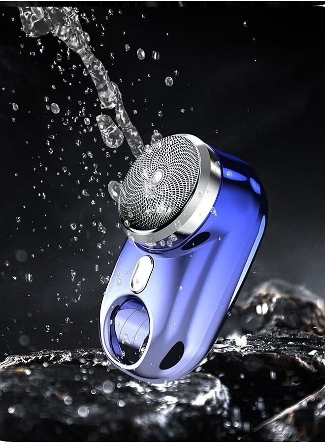 Portable Mini Electric Shaver: Upgraded Electric Shaver with LCD Display Powerful Men's Pocket Size USB Rechargeable Easy One on Use for Home Car Travel (Blue) - Image 2