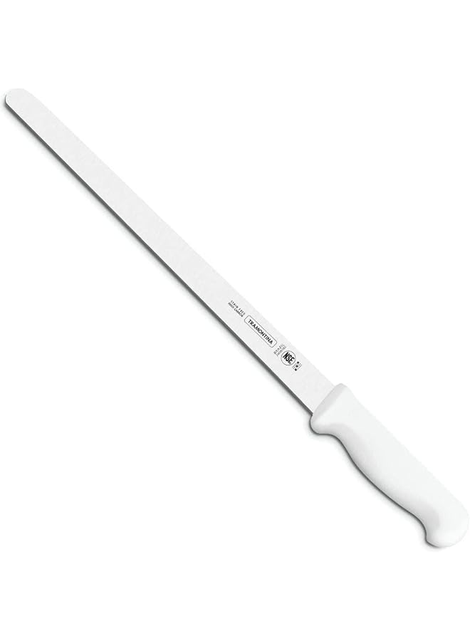 TRAMONTINA Professional 12 Inches Plain Edge Slicer Knife For Cold Cuts With Stainless Steel Blade And White Polypropylene Handle With Antimicrobial Protection  - Image 1